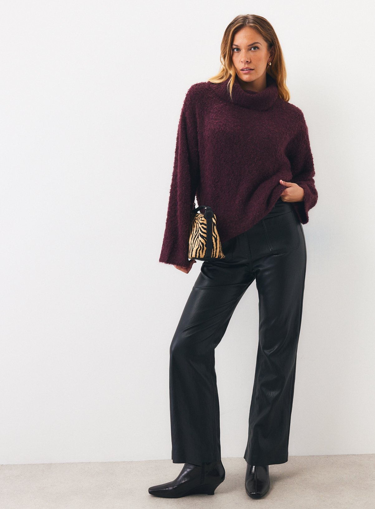 Dark Red Boucle Roll Neck Sweater XS - Image 2 thumbnail